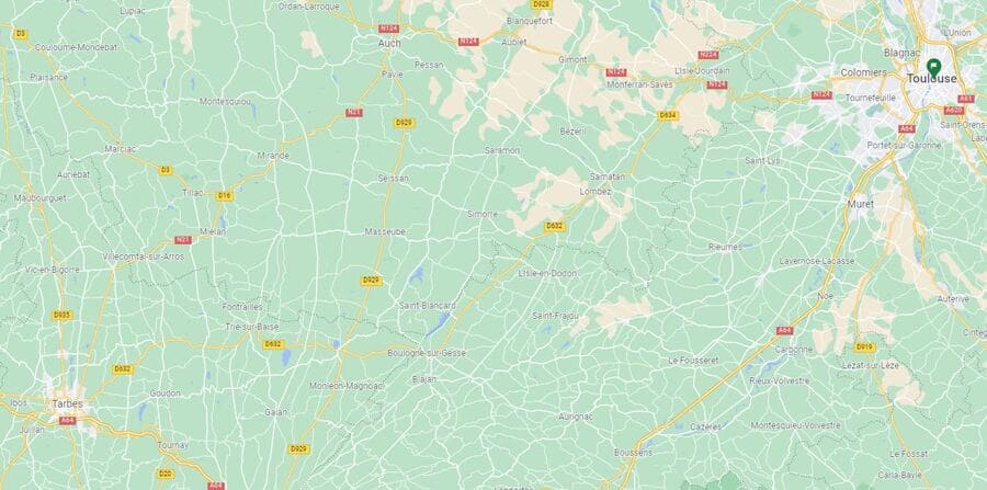 carte géographique des 3 agences de géomètres experts Géoxitane en Occitanie : Toulouse, Muret, Tarbes